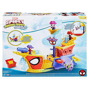 Hasbro Spidey and His Amazing Friends Water-Webs Webs Ahoy Bubble Pirate Ship Playset with 3-Inch Action Figures, Extending Hull, Wave-Simulating Wheels, Bubble Maker, 17 to 21 in