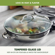 GreenPan Ceramic Nonstick Electric Skillet, Stainless Steel, 12 Inch, 3.3 Quart, Diamond-Infused, Temperature Dial, Glass Lid, PFAS-Free