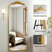 Beautypeak 17313417942 Full Length Wall-Mounted Mirror, 74 x 32 in, Baroque Flower Head Design, Gold Finish