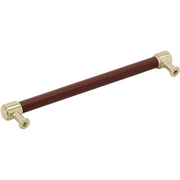 Signature Hardware Lazzara Leather Appliance Pull, 12 Inch Center to Center, Golden Champagne Finish, Zinc and Hand-Stitched Brown Leather, 954067-12