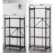Magichomestore 5 Tier Foldable Storage Shelf with Wheels, Heavy Duty Metal Storage Rack, Portable Foldable Shelf Unit for Kitchen and Garage, Black, 2 Pack