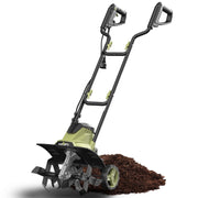 SOYUS 14 Inch Electric Garden Tiller, 12 Amp Motor, Folding Handle, 4 Steel Tines, Wheeled Rototiller for Lawn and Yard Soil Tilling