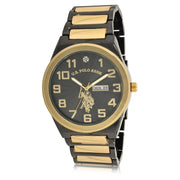 U.S. Polo Assn. Men's Classic Watch, Black Case, Gold Center Link Bracelet, Quartz Movement, Mineral Glass Crystal, USC80660WM