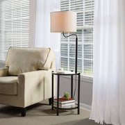 Mainstays TL74508WMDO Glass End Table Floor Lamp with White Shade, Matte Black, 17