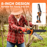 NEXPOW 8-Inch Mini Chainsaw, 24V Cordless Handheld Electric Chain Saw with 2 Batteries and Chains, Orange