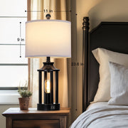 Cinkeda Modern Table Lamp Set of 2 with USB Charging Ports, 3-Way Dimmable Nightlight, Black Metal Frame, White Linen Shade, Industrial Style, 23.5 in, WMTD-485