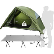 Arctic Lemmings 4-in-1 Elevated Camping Cot Tent, Waterproof 210T Oxford Fabric, Mesh Ventilation, Foldable Portable Tent Set for 1 Person, Green and Grey