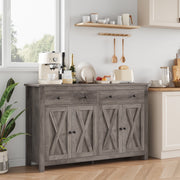 Homfa 1047723 4-Doors 2-Drawers Farmhouse Buffet Cabinet w/Storage, Grey