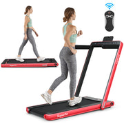 Costway SP37067RE SuperFit 2.25HP 2 in 1 Dual Display Folding Jogging Machine Treadmill W/Bluetooth Speaker Red