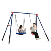 Delta Children FunZone Outdoor Metal 2-Piece Swing Set, Adjustable Height Swing and Disc Saucer, Blue/Red