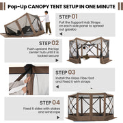 Hoteel H0044 12x12ft Pop-up Gazebo EZ Set-up Camping Canopy Tent with 6 Sides Mosquito Netting, Brown