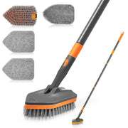 O-NEWE Extendable Shower Cleaner Brush with 56-Inch Long Handle and 4 Replaceable Heads Grey Orange D4-1-W