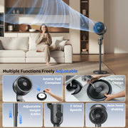 TASKBAY Pedestal Fan, Quiet 12-Inch Air Circulator, 120+90 Omni-Directional Oscillation, Height Adjustable 35.8-42.5 in, Mechanical Knob Control, Black, PF006