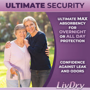 TYE Medical LivDry Womens Adult Incontinence Underwear, Super Absorbent Gel Core, Purple Flowers, XL, 44 Count