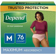 Kimberly Clark 105419700 Depend Women's 76 Ct Fit-Flex Adult Incontinence Maximum Absorbency Underwear, Medium Blush