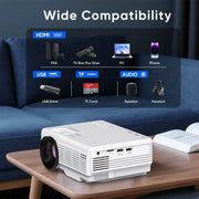 GCZ Mini Projector with 80-Inch Screen, Native 720P Resolution, 1080P and 4K Support, Two-Way Bluetooth 5.2, HDMI USB TF Card Compatible, Portable LCD CD04