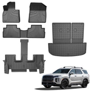 DIKSOAKR Automotive Floor Mats Custom Fit for Hyundai Palisade 2020-2026 All-Weather TPE Floor Liner and Cargo Mat Full Set Black FM-HY-011-ZH-2-WFS-AOM