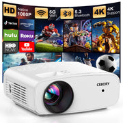 CEBORY Mini Projector, Native 1080P Full HD, 12,000 Lumens, 6000:1 Contrast, 5G WiFi, Bluetooth 5.3, Portable with Tripod and Screen, Compatible with HDMI USB AV