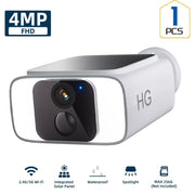 HG Wireless Dual Band Solar Battery Security Camera System 4MP, Waterproof PIR Detection, White