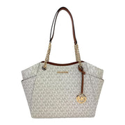 Michael Kors 35S4GTVT3B-149 Jet Set Travel Large Tote Handbag, Signature Logo-Print Canvas, Gold-Tone Hardware, Chain Shoulder Strap, Vanilla