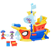 Hasbro Spidey and His Amazing Friends Water-Webs Webs Ahoy Bubble Pirate Ship Playset with 3-Inch Action Figures, Extending Hull, Wave-Simulating Wheels, Bubble Maker, 17 to 21 in