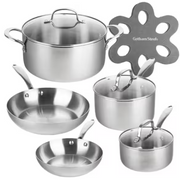 Gotham Steel 69466946 10-Piece Stainless Tri-Ply Cookware Set with Cookware Pad Protectors, Gray
