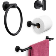 Marmolux Acc 4 Piece Matte Black Bathroom Hardware Set, Stainless Steel, Wall Mounted, Includes 24 Inch Towel Bar, Towel Ring, Toilet Paper Holder, Towel Hook, PA-S911-4BK
