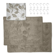 Mainstays MSS528001798691 15-Piece Brown Leaves Bathroom Set - Shower Curtain, Bath Rugs & Hooks, Nature-Inspired Washable Decor