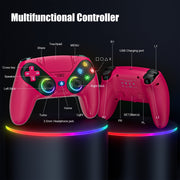 Gamrombo LED Wireless Video Game Controller for P5 Pro Slim and PC, Bluetooth 5.3, RGB Lighting, Dual Vibration, Turbo Function, 6-Axis Motion Control, 3.5mm Audio Jack, Rechargeable Battery, Red, 5188