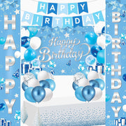 Hyjoy Light Blue Birthday Party Decorations Set with Backdrop, Porch Banner, Tablecloth, and Latex Balloons