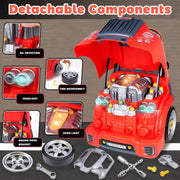 Liegorji Interactive Red Truck Engine Toy with Lights and Sounds, Detachable Parts, Electric Drill, Educational Pretend Play for Kids Ages 1-8, Red