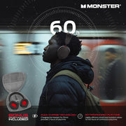 Monster Elements Air Wireless Bluetooth On-Ear Headphones, Ultra-Lightweight, Detachable Pro Mic, 50mm Dynamic Driver, 60-Hour Playtime, Protective Case