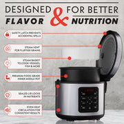 Gourmia GRC512 5 Qt Rice Cooker & Steamer, 20 Cup Cooked (10 Cup Uncooked) Stainless Steel