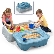 Simplay3 Blue Mountain Off-Road Adventure Sandbox with Hinged Cover and 2 Monster Trucks, Durable Double-Wall Resin Plastic, Rectangle, 16 in Height, 225020-01