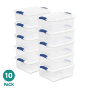 Sterilite 1924-04 Small Latching Storage Bin, 15 Quart Clear Plastic Storage Container with Latch Lid, Blue, 10 Pack