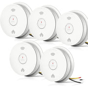 SITERWELL GS886F Hardwired Interconnected Smoke and Carbon Monoxide Detector Combo with Voice Alert and 2 AA Battery Backup, 5 Pack