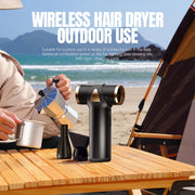 Lescolton Cordless Mini Hair Dryer, 3 Speeds, Metal Body, Battery Powered, Black, Includes Concentrator and Short Nozzle, LS-089