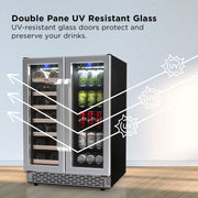 TCL Dual Zone Wine & Beverage Cooler, 20 Bottle and 78 Can Capacity, Black, Compact Freezerless Design, LED Touchscreen Control, TRD20B8AS