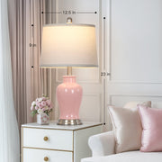 Cinkeda Table Lamps Set of 2, 23 in Tall White Ceramic Ginger Jar Design with White Linen Drum Shades and Rotary Switch, LED Bulbs Included, WMTD-616