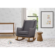 Delta Children Hanover Rocking Chair, Modern Wingback Design, Charcoal Fabric, Acorn Wood Base, W81063J-1451