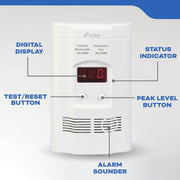 Kidde Carbon Monoxide and Explosive Gas Detector with Digital LED Display, 9-Volt Battery Backup, Plug-In Wall Alarm, White, KN-COEG-3