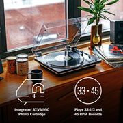 Audio-Technica AT-LP70XBT Bluetooth Wireless Belt-Drive Turntable, Black/Silver, Fully Automatic, Built-In Preamp, J-Shaped Tonearm