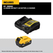 DeWALT 20V MAX XR Cordless Tool Battery and Charger Kit, 5Ah Lithium-Ion, Lightweight, Extended Runtime, DCB205C