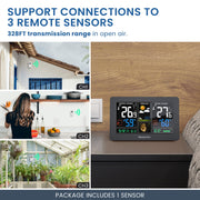 Newentor Home Weather Station with 7.5-Inch Full-Color Display, Wireless Outdoor Sensor, Atomic Clock, Dual Alarms, Black, Q3-1-Black