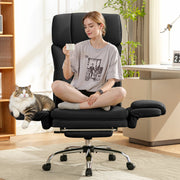 Coolhut Big and Tall Office Chair, High Back Executive PU Leather Desk Chair with Expandable Seat, Footrest, Lumbar Support, Padded Adjustable Arms, Black, CH-6088-Black