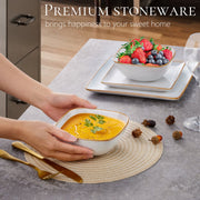 Vesteel Square Dinnerware Sets for 4, 12 Piece Stoneware Dish and Bowls Set, Seashell White