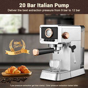 Mecity CM5203AY-UL 20 Bar Espresso Machine with Milk Frother Brushed Stainless Steel Shell 37 fl.Oz Water Rese
