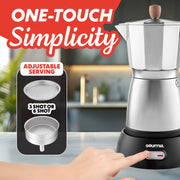 Gourmia Electric Moka Pot Espresso Maker, 3-6 Cup, 550W, Silver with Beech Handle, GMP1460