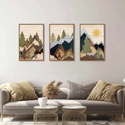 TOARTi Mountain Pine Tree Wall Art Set, Nature Wilderness Illustration, Mid Century Modern Framed Canvas, Woodcut Forest Painting, 16x24 in, Pack of 3