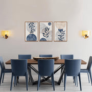 TOARTi Boho Plant Wall Art Set of 3, Blue Framed Canvas, Abstract Geometric Botanical Prints, 16x24 in